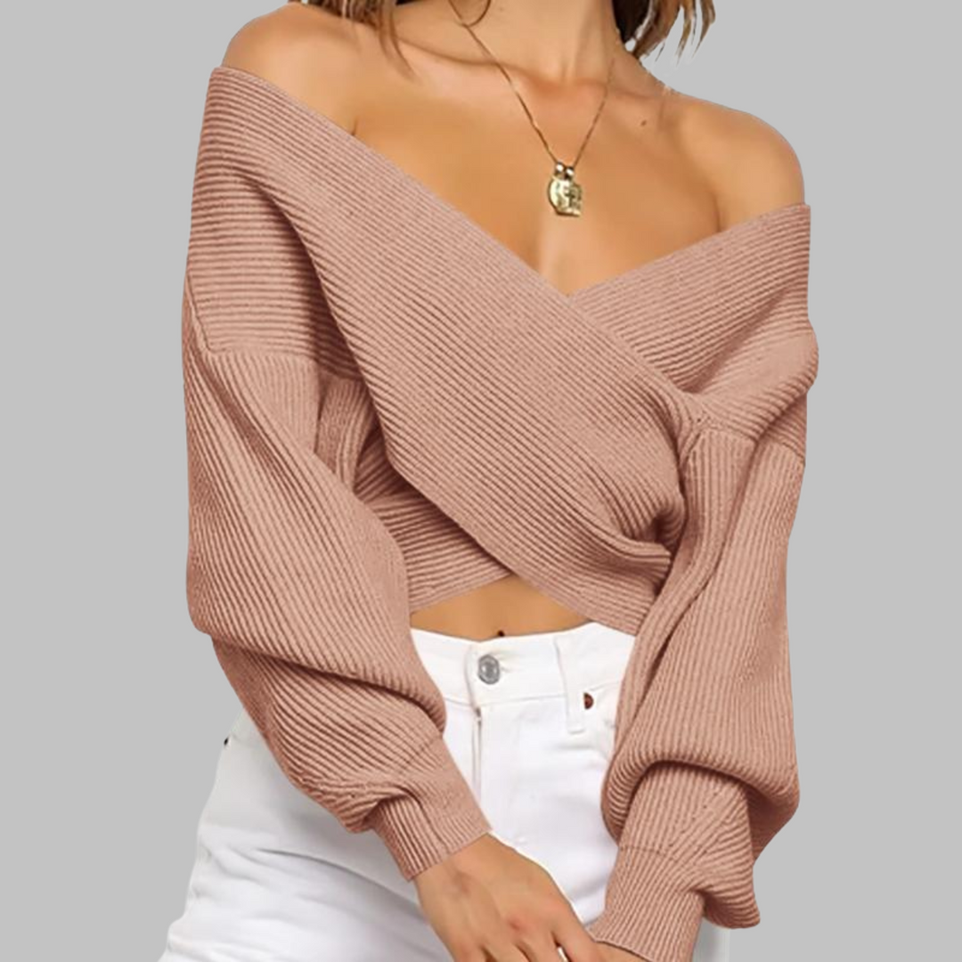 QUENNELL™ - Chic V-Neck Long Sleeve Wrap Front Sweater