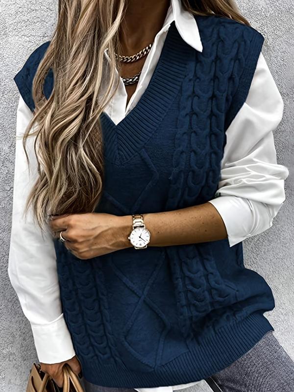 HANNAH™ - Preppy Textured V Neck Knit Vest for Fall & Winter Layering