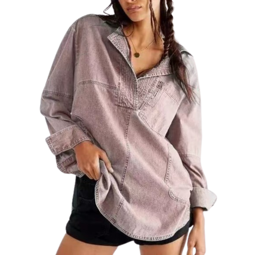 NISHA™ - Chic V-Neck Loose Fit Long-sleeve Top
